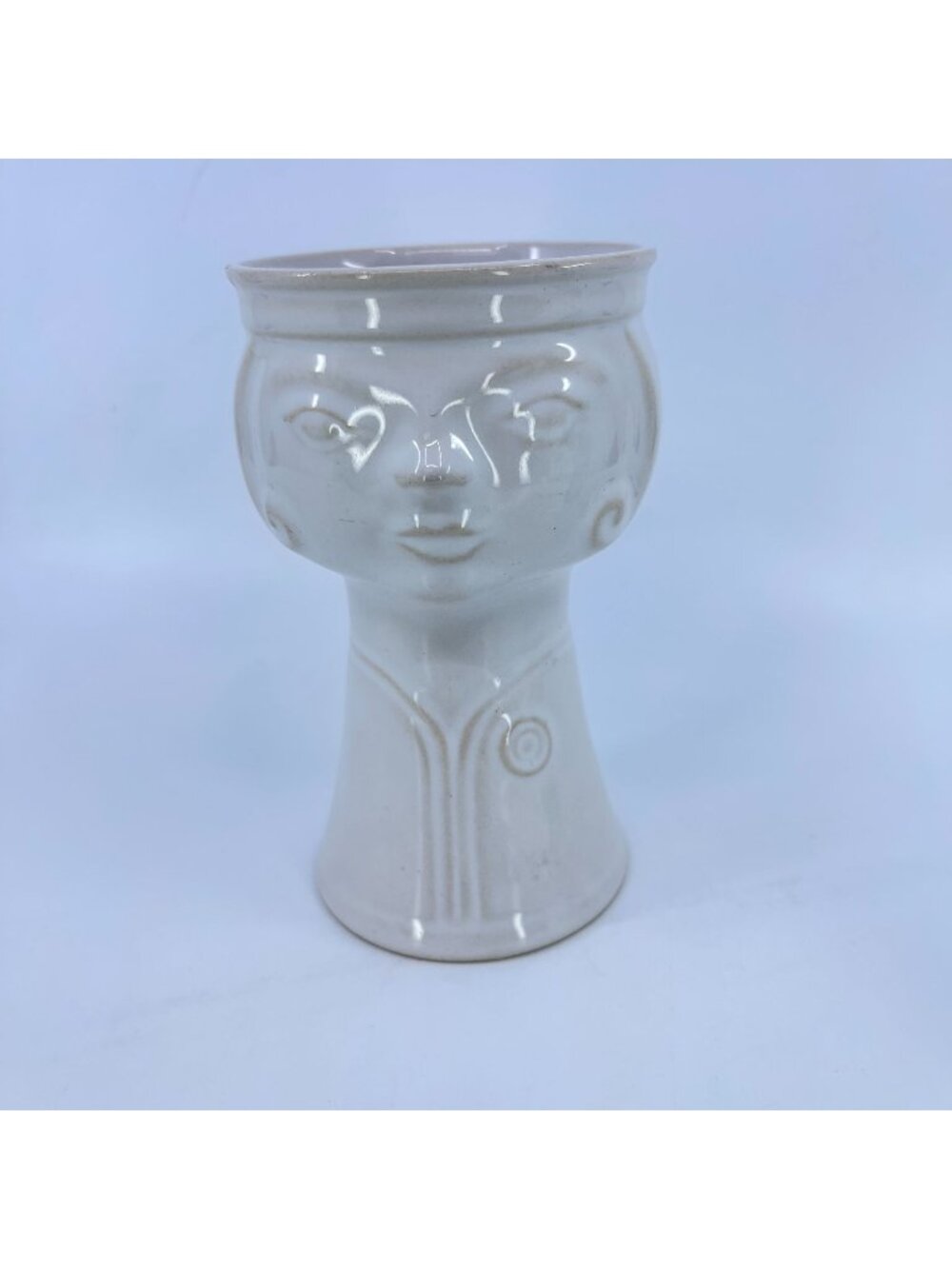vintage mcm veb haldensleben glazed ceramic face head vase or chalice